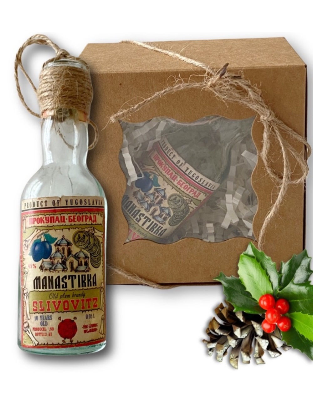 Manastirka Old Plum Brandy Artisan Vintage Miniature Glass Bottle Ornament